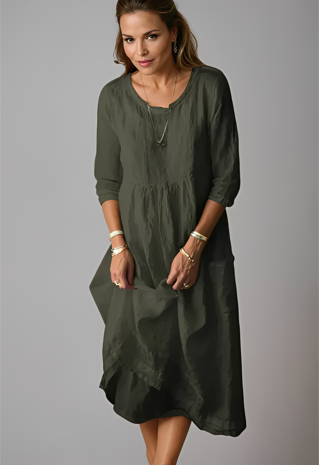 Hazel - Women's casual, loose-fit dress with 3/4 sleeves