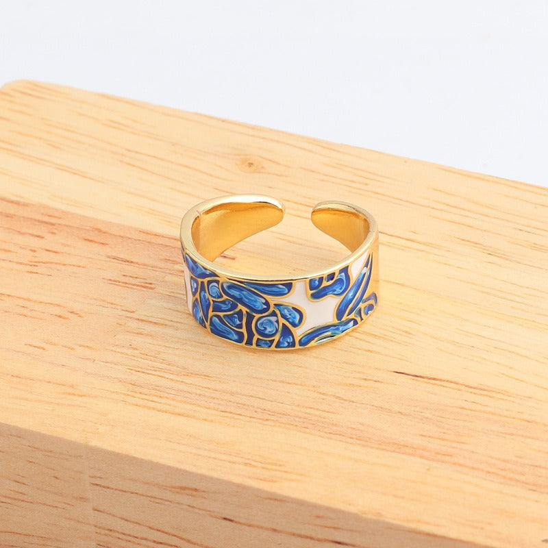 Kamille – Camille Large Ring Blue Leaf Motif