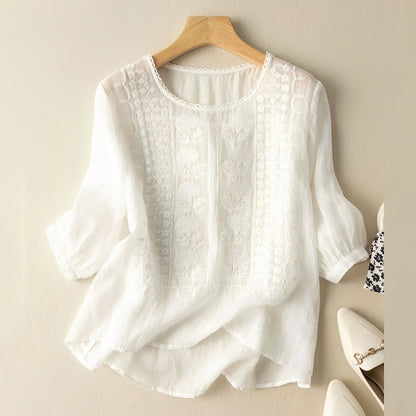Gretchen - Stylish embroidered blouse with 3/4 sleeves for women