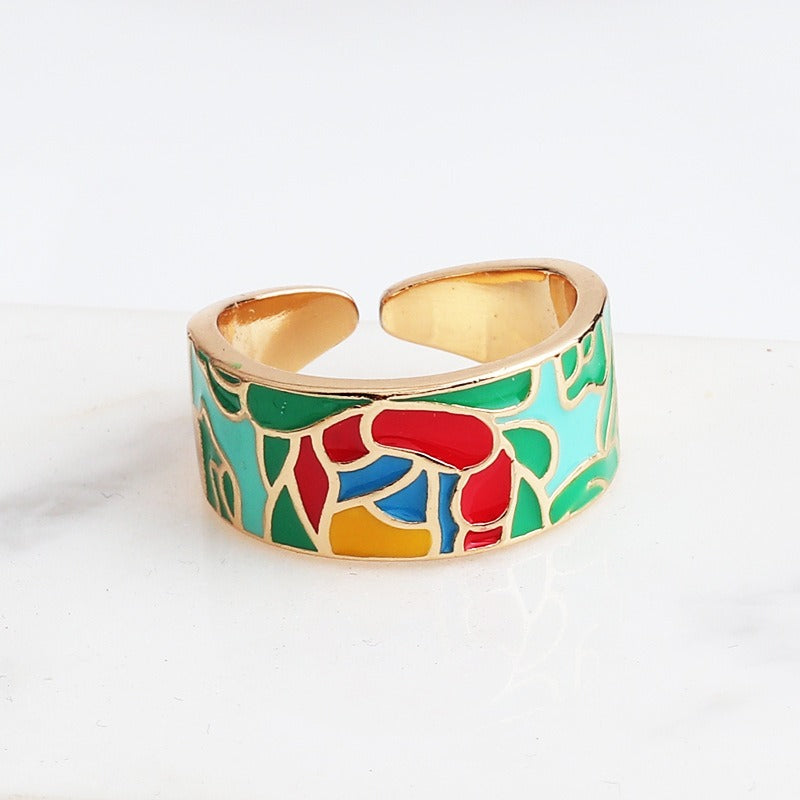 Kamille – Camille Large Ring Blue Leaf Motif