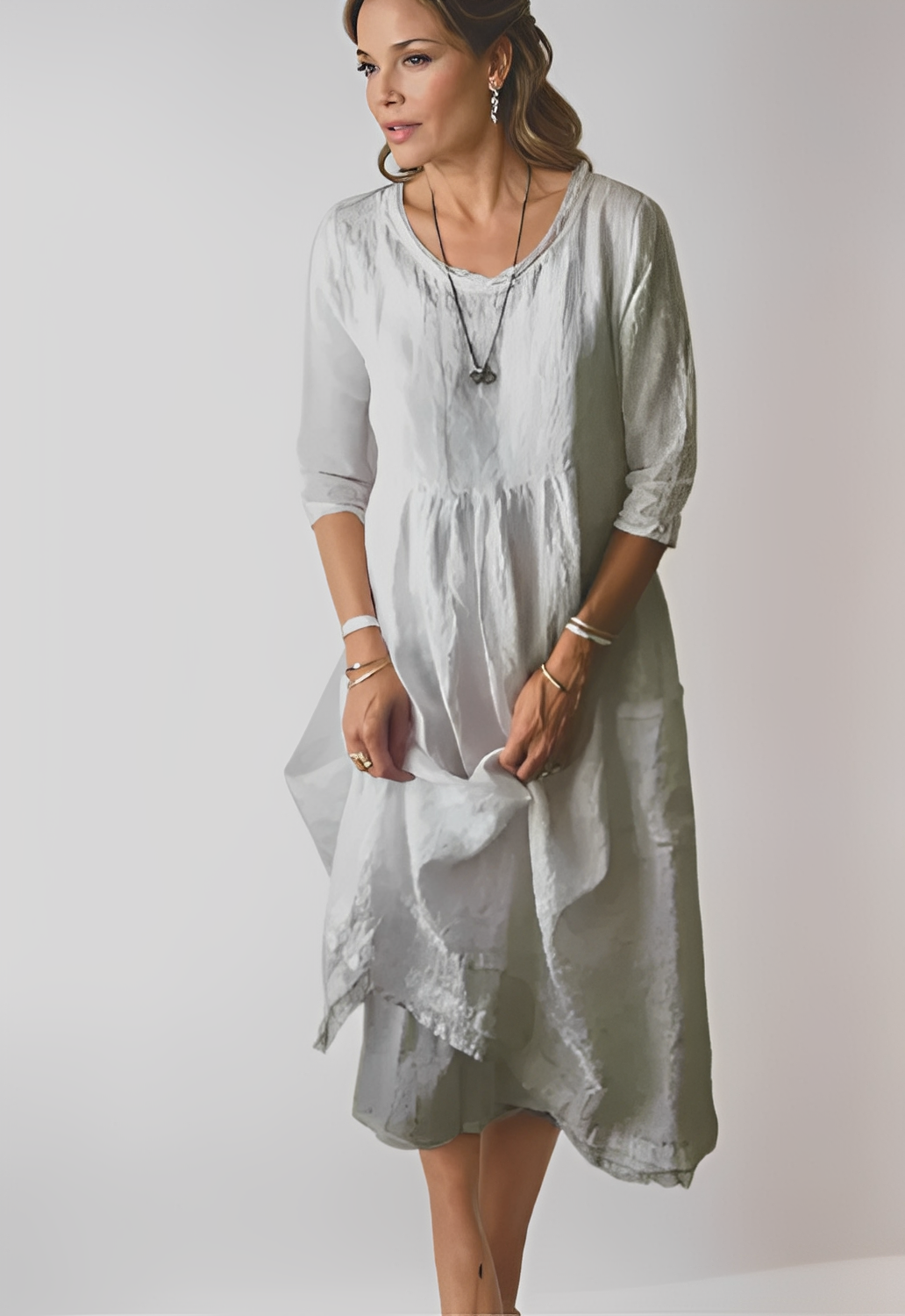 Hazel - Women's casual, loose-fit dress with 3/4 sleeves