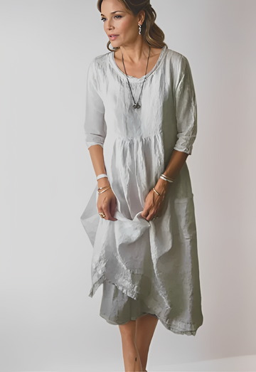 Hazel - Women's casual, loose-fit dress with 3/4 sleeves