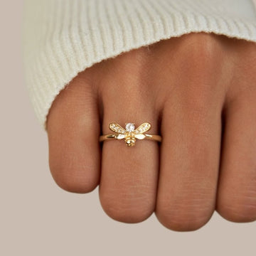 Laila - Ring of Crystal and Gold Bee