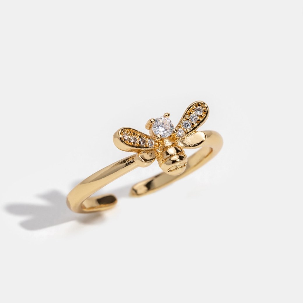 Laila - Ring of Crystal and Gold Bee
