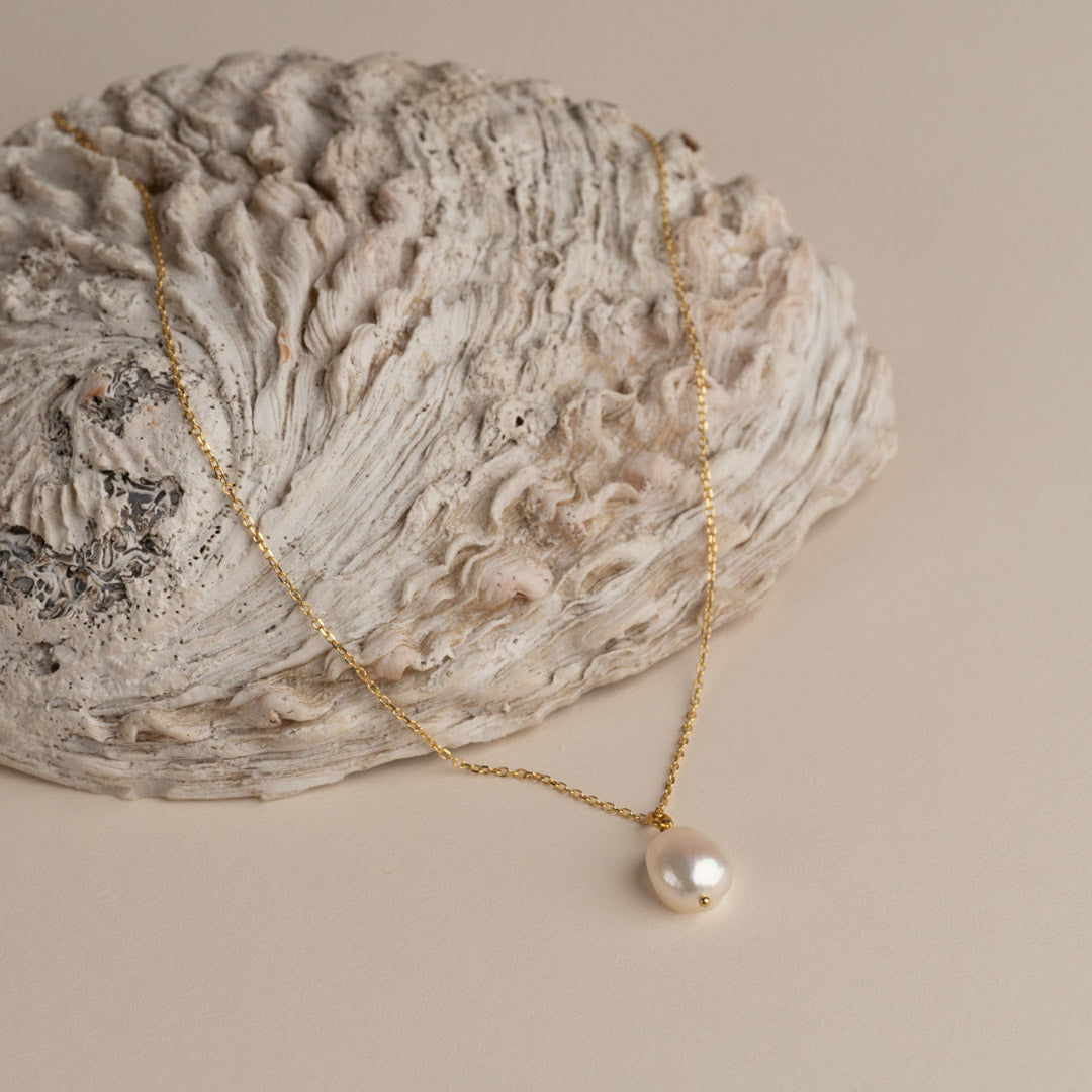Golden Pearl Necklace - Bright Pearl Pendant