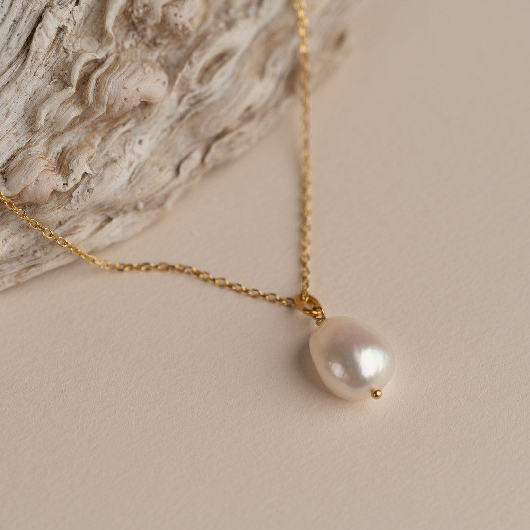 Golden Pearl Necklace - Bright Pearl Pendant