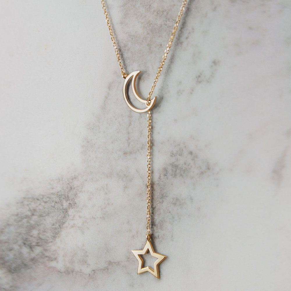 Moon and Star - Lariat Style Necklace