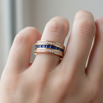 Ronan – Square Men's Ring with Crystals and Gold Sapphire
