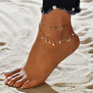 Oria – Infinite anklet bracelet with pearls and stars