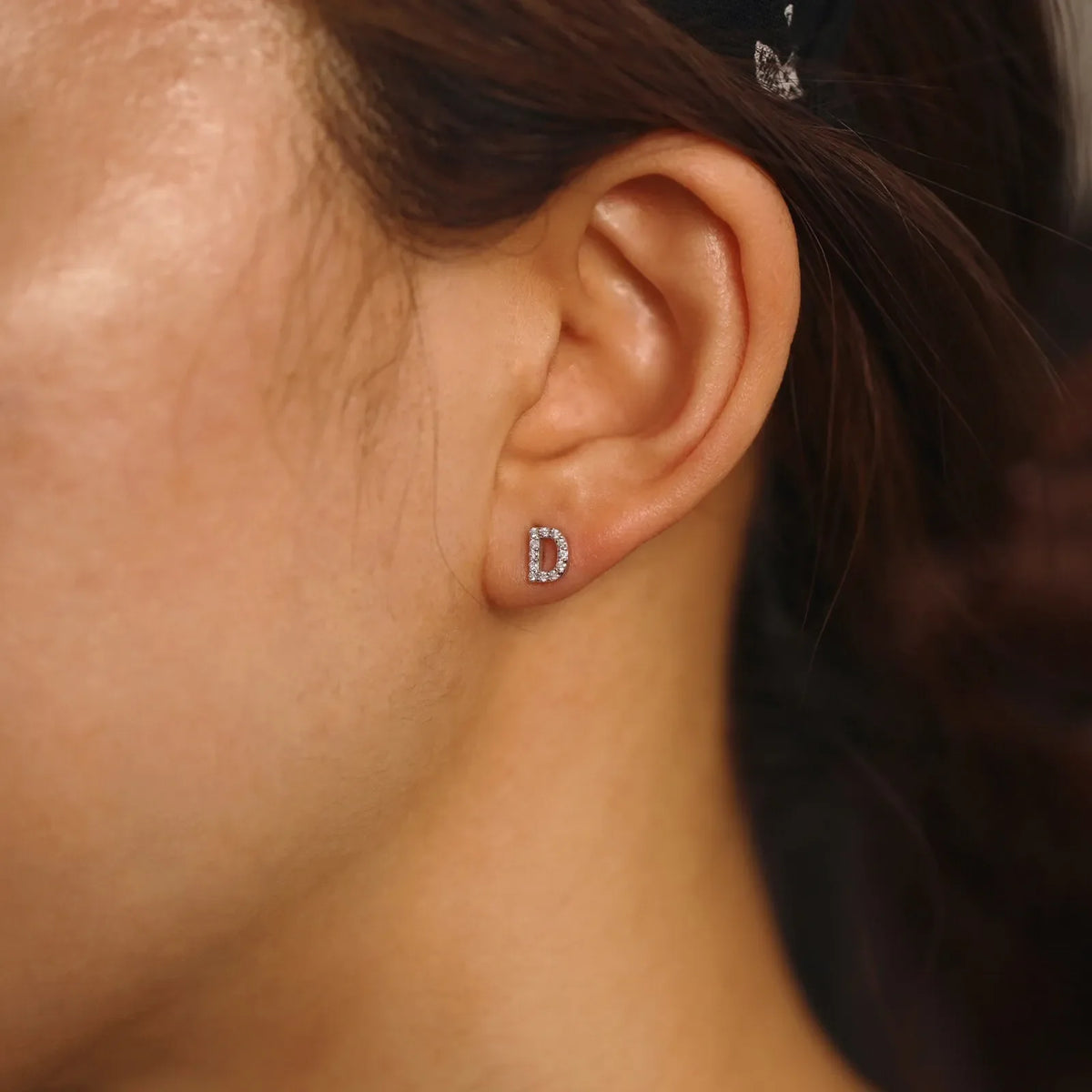 CZ Silver Initial Earrings - Delicate Earrings