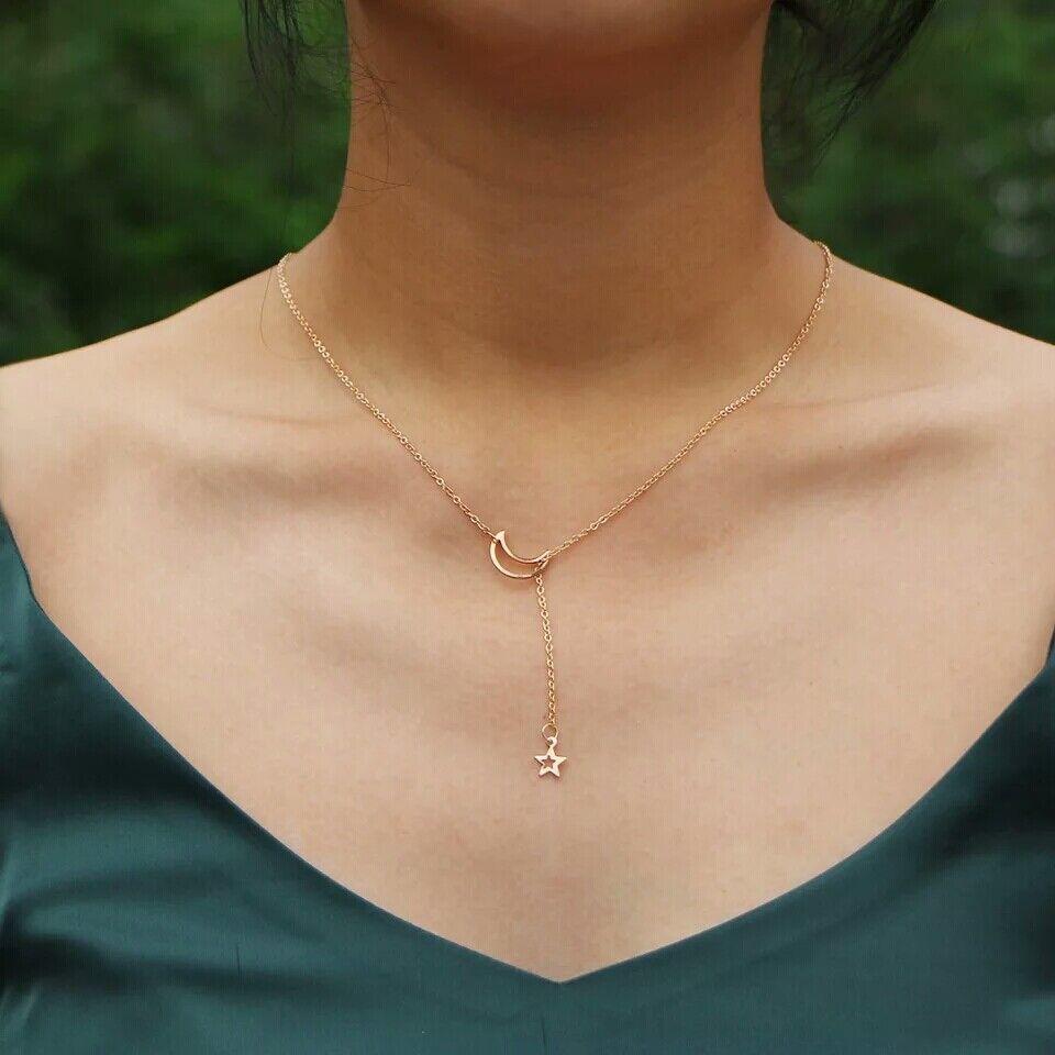 Moon and Star - Lariat Style Necklace