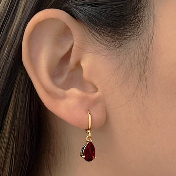 Ruby Red Teardrop Gemstone Huggies
