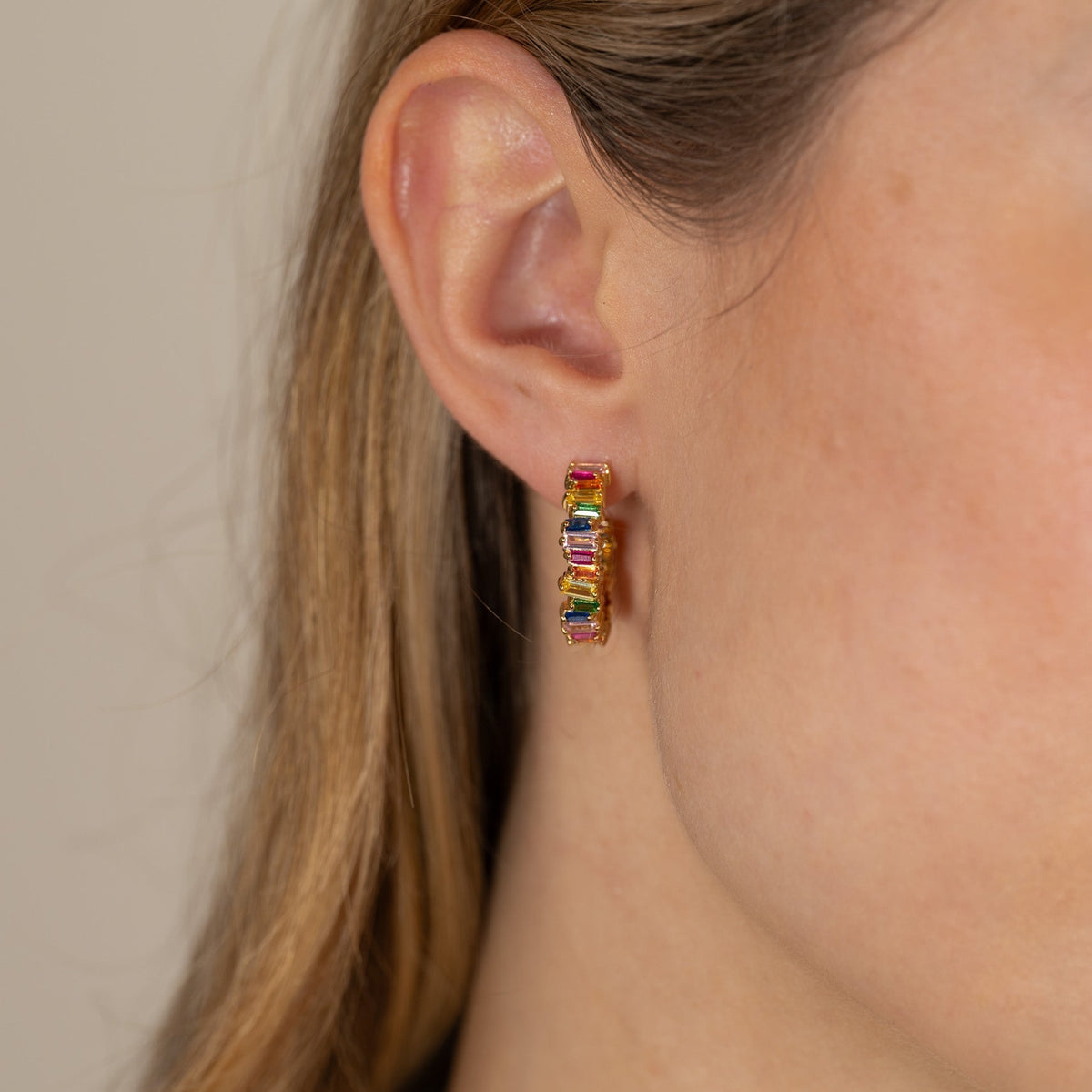 Veronica - Golden Hoop Earrings Rainbow