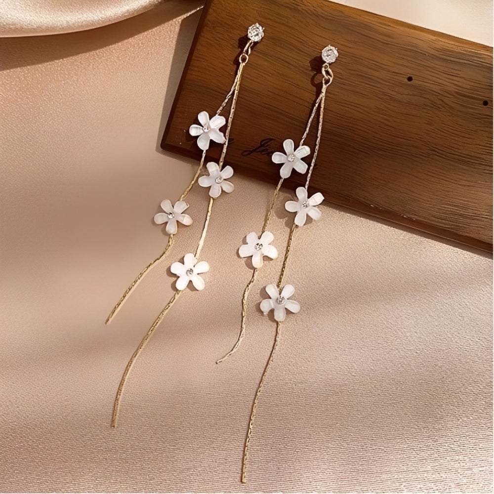 White Flower Earrings with Golden Threads