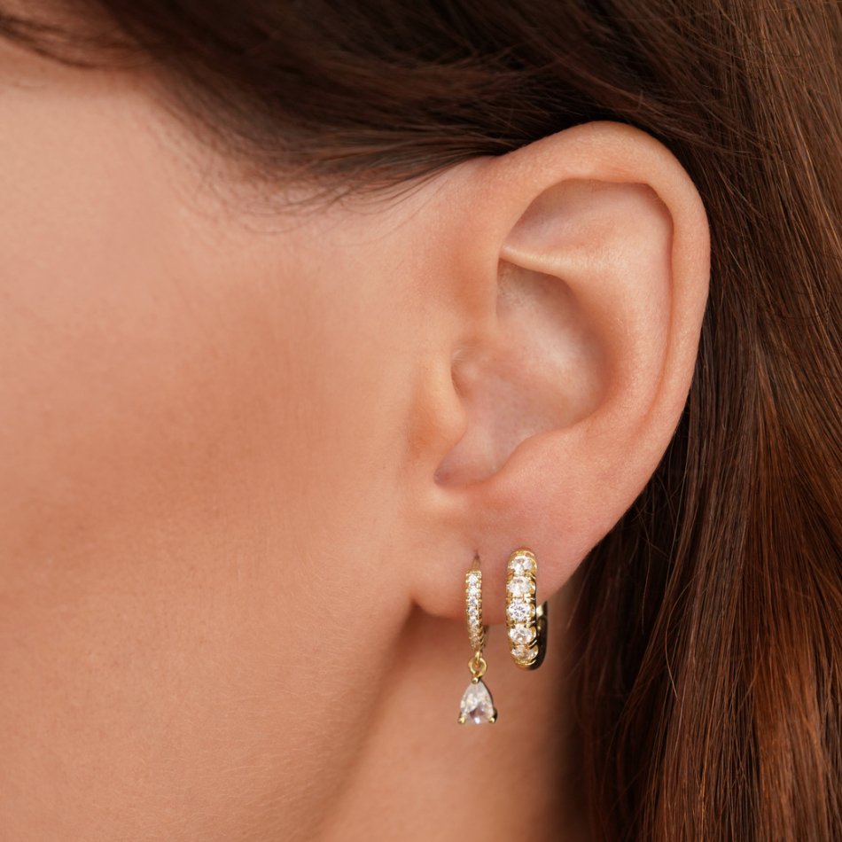 Gold Hoops with White Ivory CZ