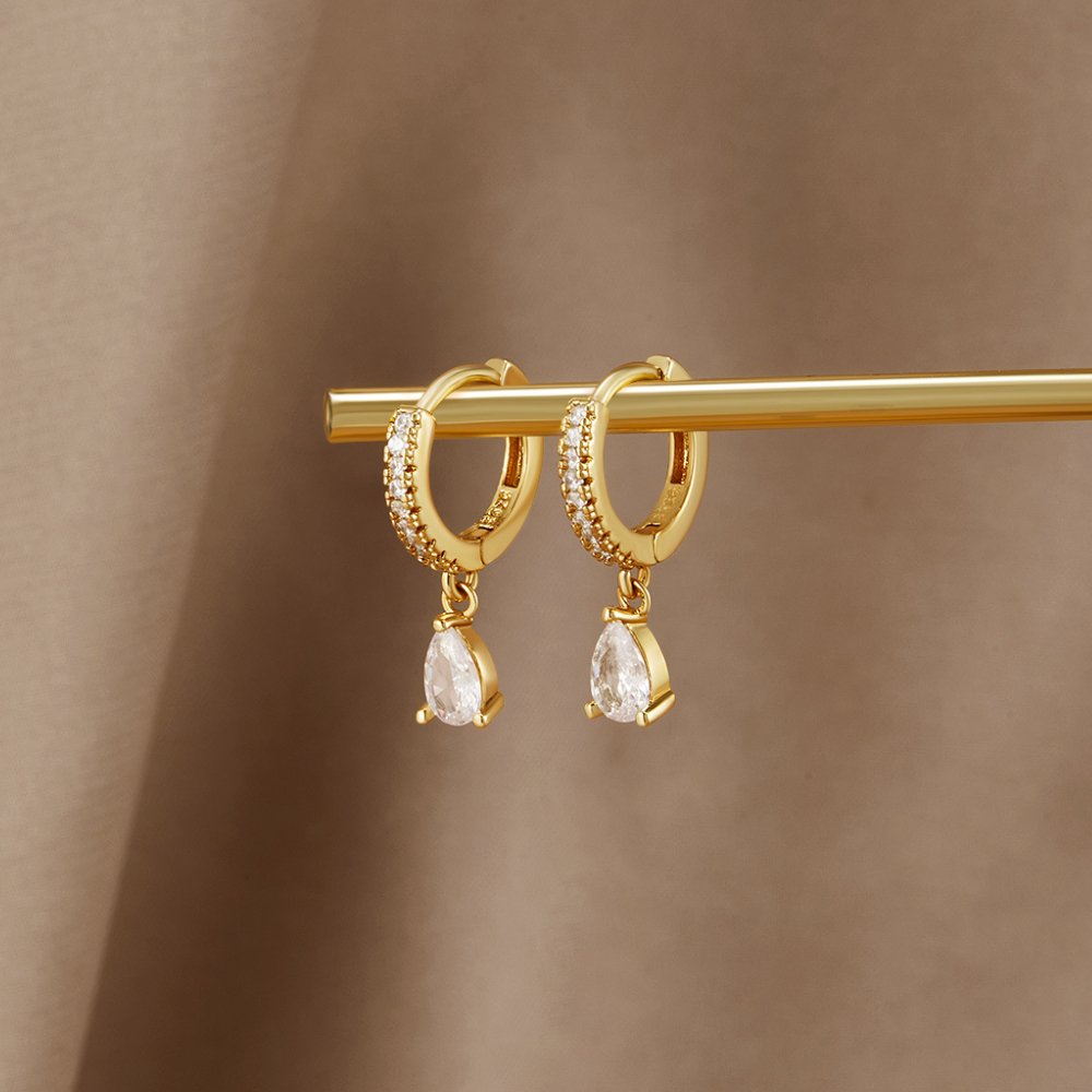 Gold Hoops with White Ivory CZ