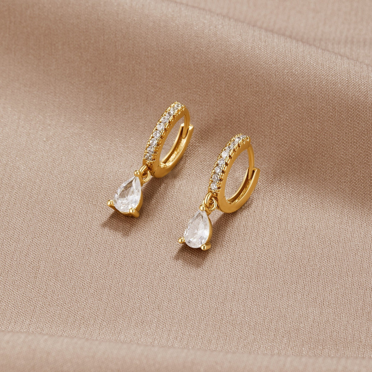 Gold Hoops with White Ivory CZ