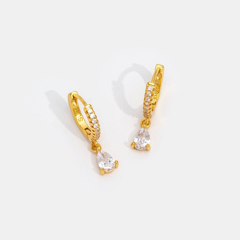 Gold Hoops with White Ivory CZ