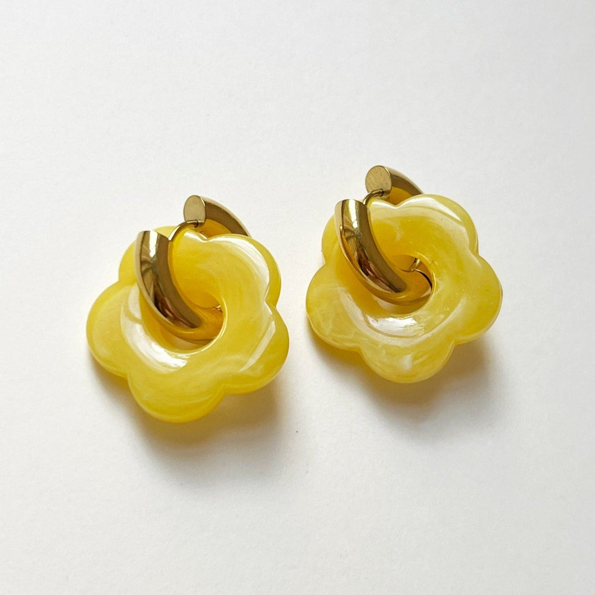 Yellow Donut Hoops with Flower Pendant