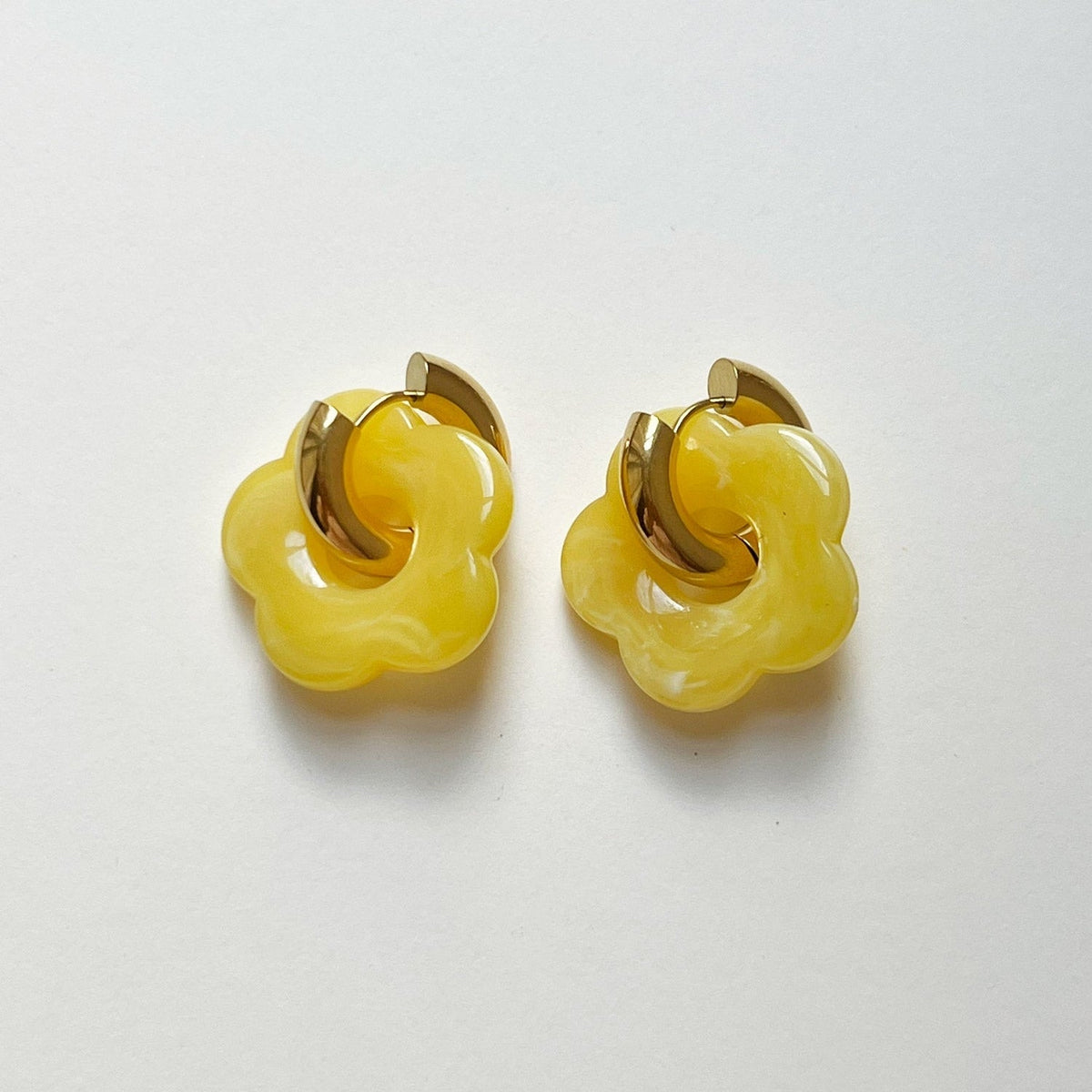 Yellow Donut Hoops with Flower Pendant